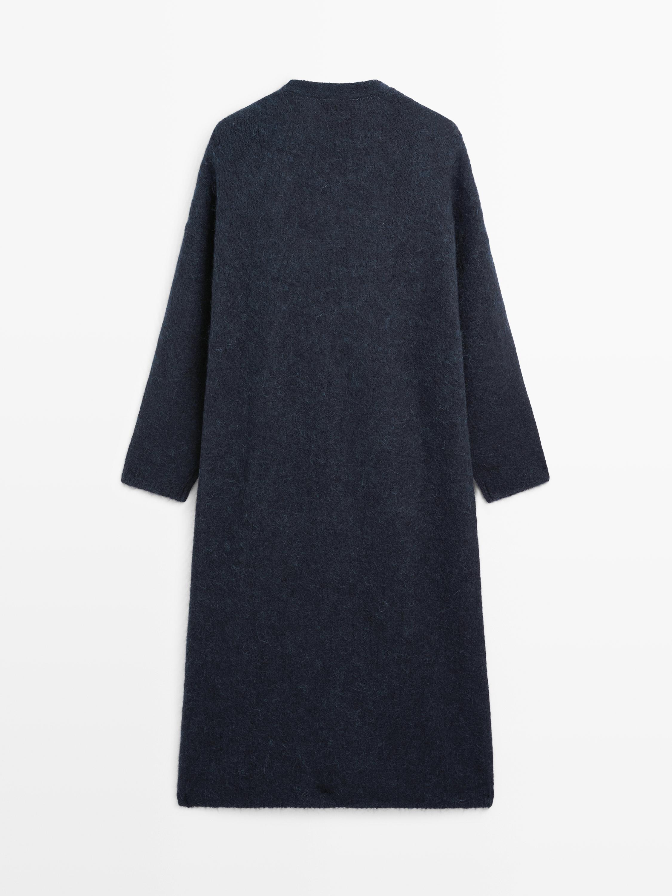 Long brushed alpaca blend cardigan